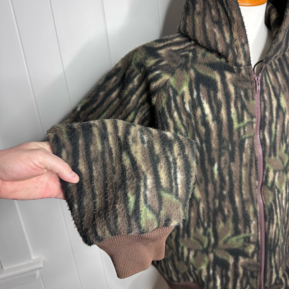 Vintage Cabelas 80’s Tree Bark Camo Full Zip Fleece Jacket w/ Hood - Picture 10 of 12